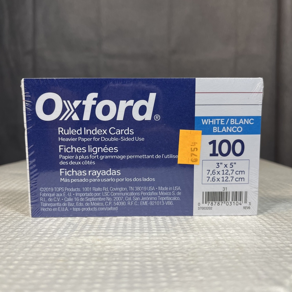 CARD, INDEX 3 X 5 RULED WHITE